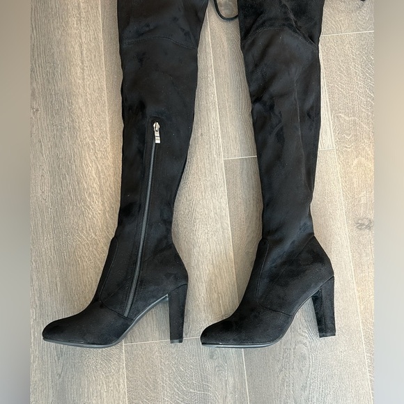 Over the Knee Black Faux Suede Block High Heel Boots Black Women size 8 - Picture 3 of 17